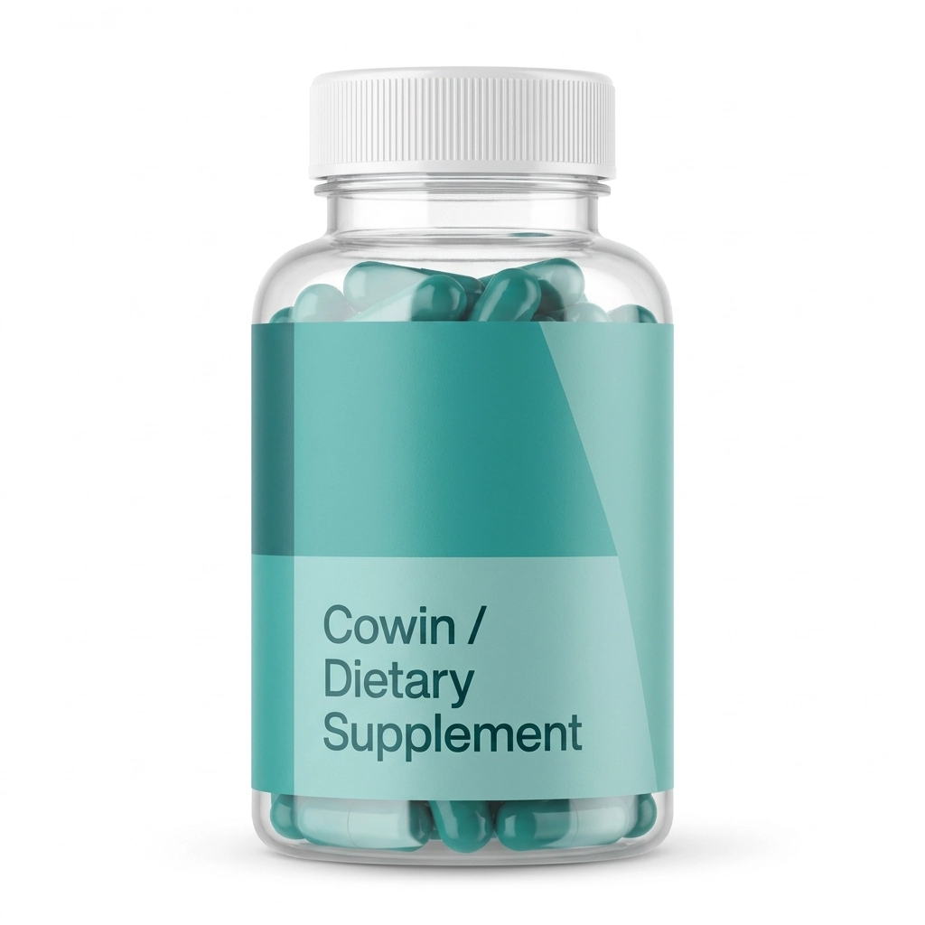 Cowin Dietary Supplement — Teal Capsule Bottle — Dietary supplement presentation