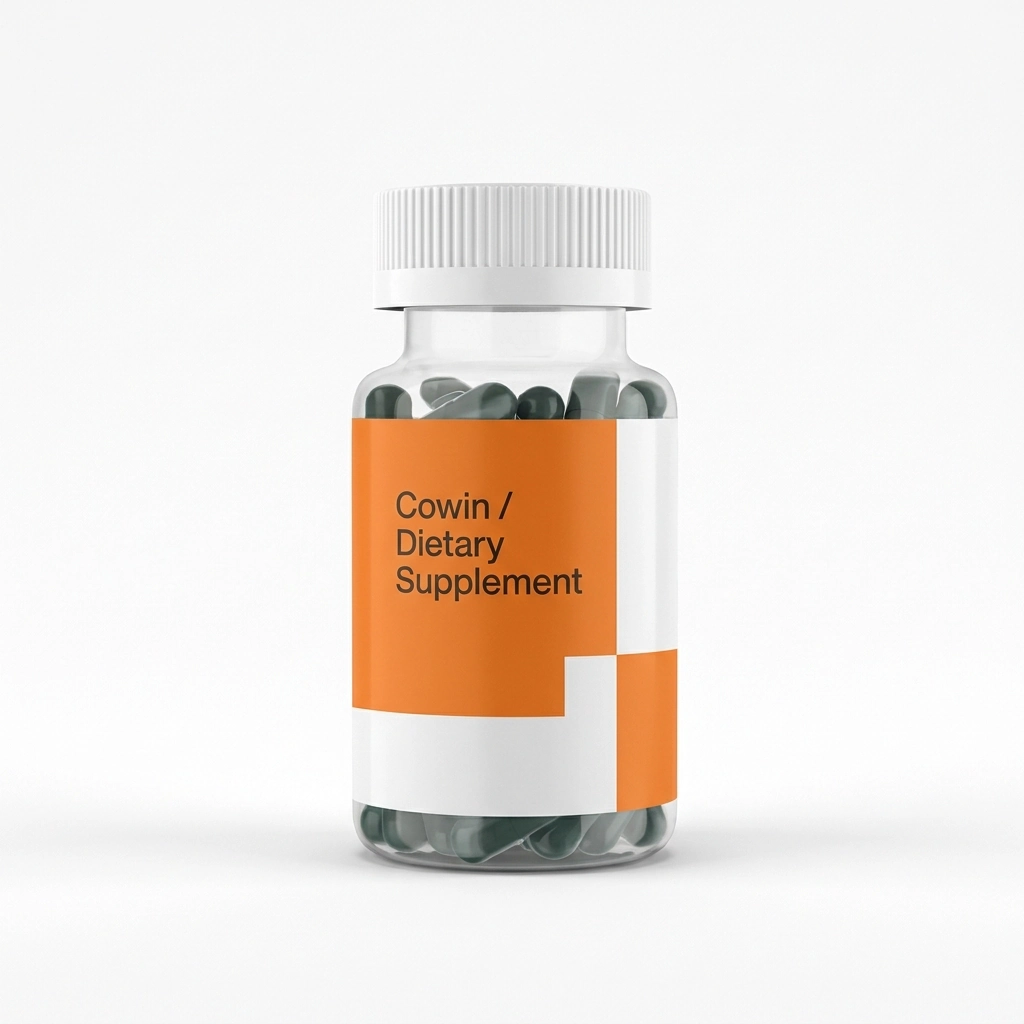 Cowin Dietary Supplement — Orange Capsule Bottle — Dietary supplement presentation